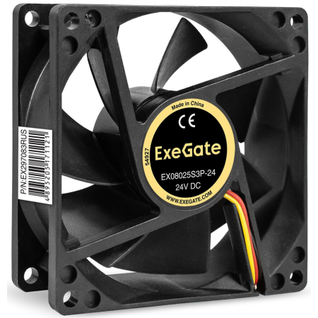 Вентилятор 24В DC ExeGate EX08025S3P-24 (80x80x25 мм, Sleeve bearing (подшипник скольжения), 3pin, 2850RMP, 28dBA), фото , изображение 3