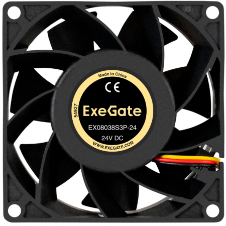 Вентилятор 24В DC ExeGate EX08038S3P-24 (80x80x38 мм, Sleeve bearing (подшипник скольжения), 3pin, 4500RMP, 43,2dBA), фото , изображение 2
