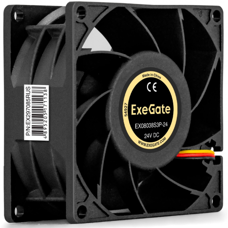 Вентилятор 24В DC ExeGate EX08038S3P-24 (80x80x38 мм, Sleeve bearing (подшипник скольжения), 3pin, 4500RMP, 43,2dBA), фото , изображение 3