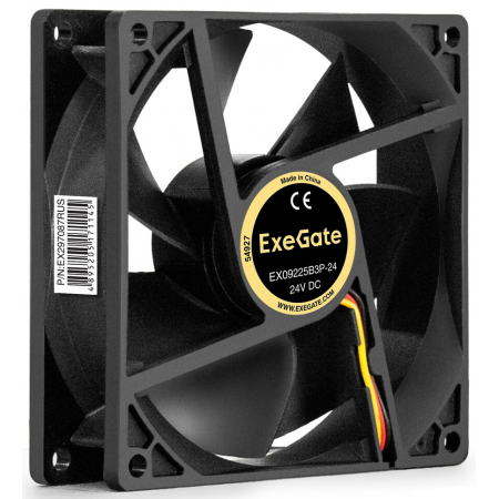 Вентилятор 24В DC ExeGate EX09225B3P-24 (92x92x25 мм, 2-Ball (двойной шарикоподшипник), 3pin, 2750RMP, 35dBA), фото , изображение 3