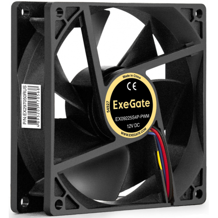 Вентилятор 12В DC ExeGate EX09225S4P-PWM (92x92x25 мм, Sleeve bearing (подшипник скольжения), 4pin, PWM, 0-2000 RPM, 0-26dBA), фото , изображение 3