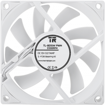 Вентилятор корпусный Thermalright TL-8015W (80x80x15mm, 4-pin PWM, 28.4CFM, 23.3dBA, 2200RPM, White), фото , изображение 2