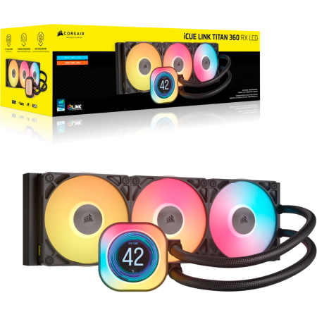 Система жидкостного охлаждения Water Cooling System Corsair iCUE LINK TITAN 360 RX LCD (360mm, Black, RGB Fans: 3x120mm, 73.5CFM, 36dBA, 2100RPM S: 1851, 1700, AM5, AM4), фото , изображение 6