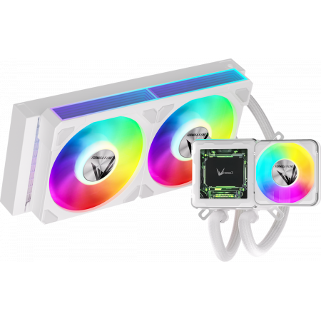 Система жидкостного охлаждения Formula V Line Cryo Wing Digi 240 WH, 240mm, LCD 2.73", 2x120mm, ARGB fans, LGA115X/1200/1700/1851/1366/2011/2066, AM3/AM4/AM5/Ryzen3/Ryzen5/Ryzen7/Threadripper/RT4, фото , изображение 2