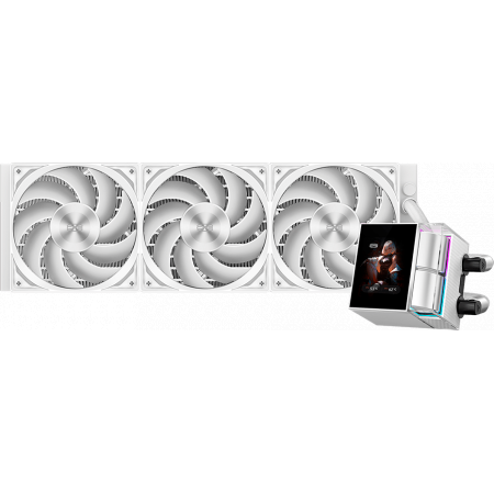 Система охлаждения Water Cooling System PCCooler DS360 Display WH (310W, 360mm, LED, White, ARGB Pump/ Fans: 3x120mm, 90.56CFM, 39.8dBA, 2500RPM/ Pump height 65mm, 15dBA, 2600RPM, Rad thickness 27mm/ S: 1851, 1700, 1200, 115X, AM5, AM4), фото , изображение 2