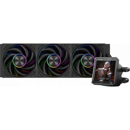 Система охлаждения Water Cooling System PCCooler DT360 ARGB Display BK (300W, 360mm, LED temp., Black, ARGB Fans: 3x120mm, 83.83CFM, 3000RPM Pump height 62mm, 15dBA, 2600RPM, Rad thickness 27mm S: 1851, 1700, 1200, 115X, AM5, AM4), фото , изображение 2