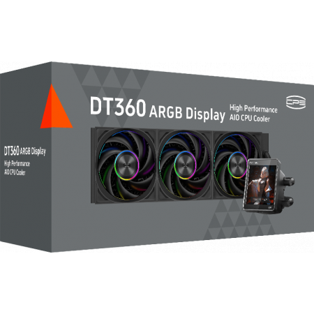 Система охлаждения Water Cooling System PCCooler DT360 ARGB Display BK (300W, 360mm, LED temp., Black, ARGB Fans: 3x120mm, 83.83CFM, 3000RPM Pump height 62mm, 15dBA, 2600RPM, Rad thickness 27mm S: 1851, 1700, 1200, 115X, AM5, AM4), фото , изображение 8