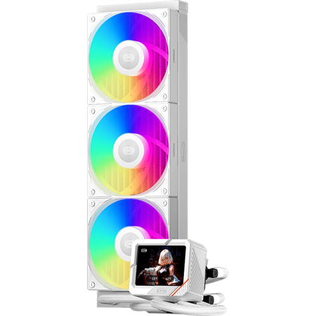 Система охлаждения Water Cooling System PCCooler GT360 ARGB Display WH (310W, 360mm, LED temp., White, ARGB Fans: 3x120mm, 99CFM, 41.5dBA, 3000RPM Pump 15dBA, 2600RPM, Rad thickness 27mm S: 1851, 1700, 1200, 115X, AM5, AM4), фото 