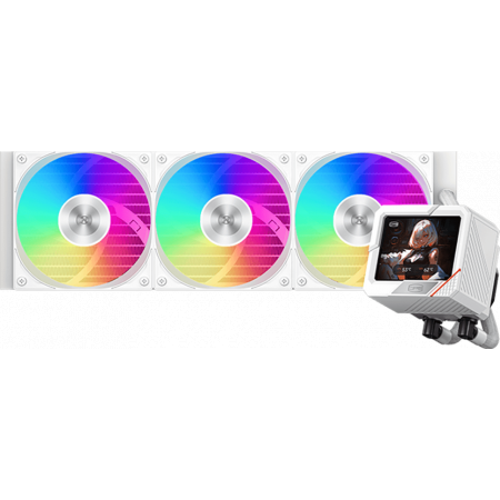 Система охлаждения PCCooler GT360 ARGB Display WH (310W, 360mm, LED temp., White, ARGB/ Fans: 3x120mm, 99CFM, 41.5dBA, 3000RPM/ Pump 15dBA, 2600RPM, Rad thickness 27mm/ S: 1851, 1700, 1200, 115X, AM5, AM4), фото , изображение 2