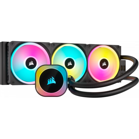 Система жидкостного охлаждения Water Cooling System Corsair iCUE LINK H150i RGB (360mm, Black, RGB Fans: 3x120mm, 63.1CFM, 37dBA, 2400RPM/Rad thickness 27mm S: 1851, 1700, 1200, 115X, AM5, AM4), фото 