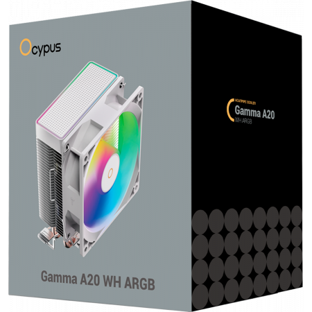 Кулер для процессора Ocypus Gamma A20 WH ARGB, 92mm FARGB FAN, Top FARGB Panel, 2 HEAT PIPES, 3-PIN, 1900 RPM, 21DBA, HYDRO BEARING, LGA115X/1200/1700/18XX, AM4/AM5, фото , изображение 8