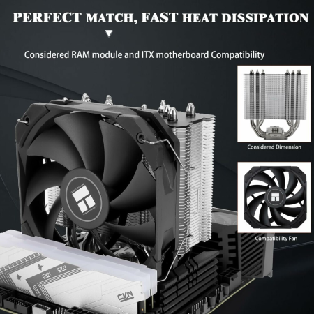 Устройство охлаждения(кулер) Thermalright Assassin King 120 Mini Soc-AM5/AM4/1151/1200/2066/2011/1700 черный 4-pin 25.2dB Al+Cu 980gr Ret (AK120-MINI-V2), фото , изображение 2