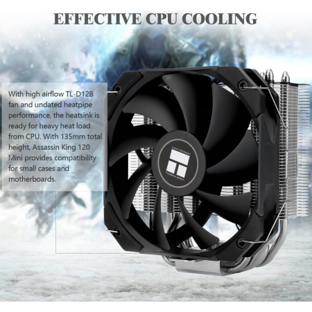 Устройство охлаждения(кулер) Thermalright Assassin King 120 Mini Soc-AM5/AM4/1151/1200/2066/2011/1700 черный 4-pin 25.2dB Al+Cu 980gr Ret (AK120-MINI-V2), фото , изображение 5