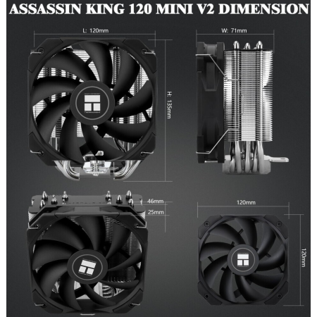 Устройство охлаждения(кулер) Thermalright Assassin King 120 Mini Soc-AM5/AM4/1151/1200/2066/2011/1700 черный 4-pin 25.2dB Al+Cu 980gr Ret (AK120-MINI-V2), фото , изображение 6