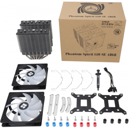 Кулер для процессора CPU Cooler Thermalright Phantom Spirit 120 SE ARGB (4-pin PWM, 154mm, Ni/CU, 7x6mm, ARGB, 2x120mm, 66.17CFM, 25.6dBA, 1500RPM, S: 1700, 1200, 115X, AM5, AM4), фото , изображение 9