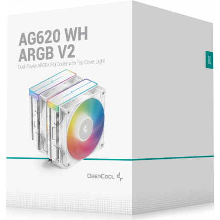 Кулер для процессора DEEPCOOL AG620 WH ARGB V2 LGA20XX/1700/1200/115X/AM5/AM4 (9шт/кор, TDP 260W, PWM, ARGB DUAL Fan 120mm, 6 тепл. трубок, белый) RET, фото , изображение 10
