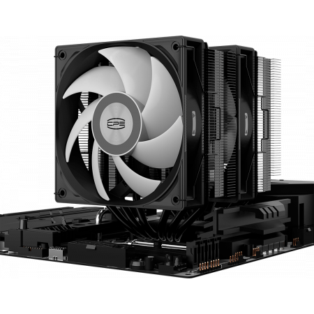 Кулер для процессора CPU Cooler PCCooler RT620 ARGB BK (250W, 4-pin PWM, 157mm, Al/Cu, 6x6mm, 2x120mm, 73.32CFM, 34.9dBA, 2200RPM, S: 1851/1700/1200/115X, AM5/AM4, black), фото , изображение 8