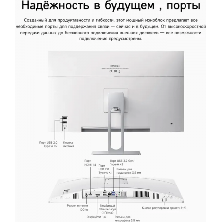 Моноблок Acer Gadget E10 ERAIO 23.8" Full HD Ryzen 7 6800H (3.2) 16Gb SSD512Gb 680M Windows 11 Pro GbitEth WiFi BT 120W клавиатура мышь Cam белый/серебристый 1920x1080, фото , изображение 15