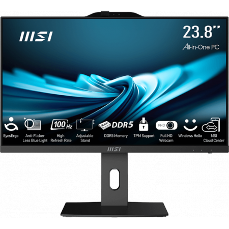Моноблок MSI Pro AP242P 14M AiO 23,8" FHD(1920x1080)IPS AG Non-touch, Core i5-14400 (2.5GHz), 16Gb DDR5 (2x8Gb), 256GB SSD, 2TB HDD, Intel UHD,WiFi,BT,camera,WirelessKB&mouse Eng/Rus,noOS,1y w-ty,Black, фото , изображение 4