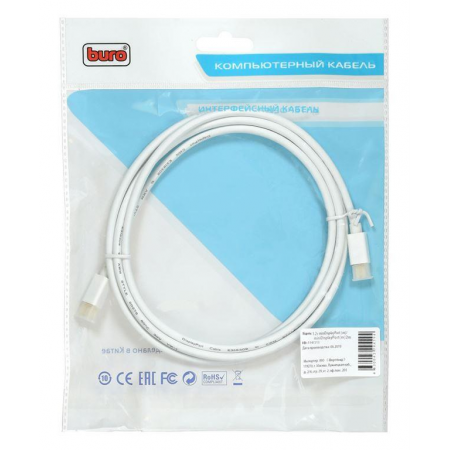 Кабель miniDisplayport Buro miniDisplayport (m) - miniDisplayport (m) 2м белый, фото , изображение 4