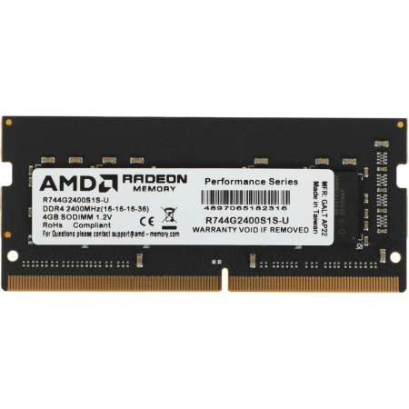 Оперативная память SO-DIMM AMD DDR4 4Gb 2400MHz R744G2400S1S-U, фото 