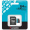 Флеш карта microSD 64GB Kingston microSDXC Class UHS-I U3 V30 Canvas Go (SD адаптер) 45MB/s, фото , изображение 3
